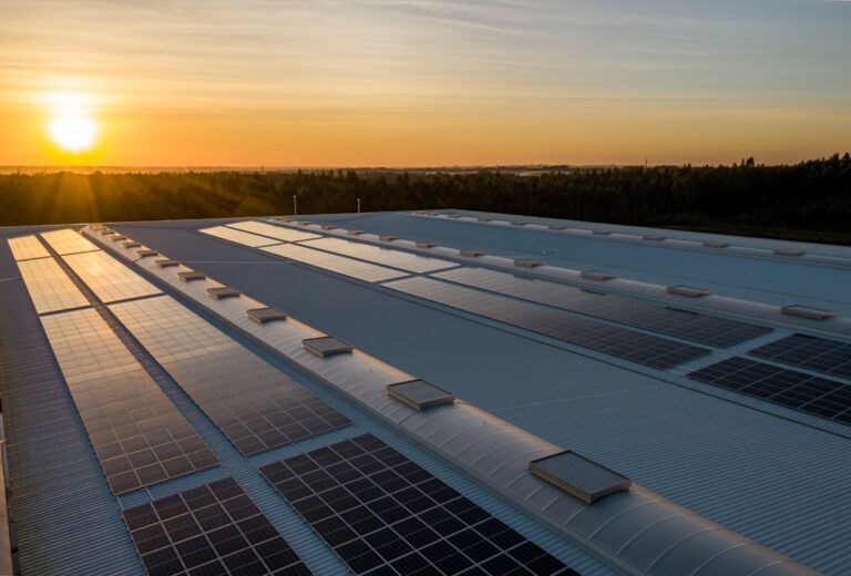 Moderne Photovoltaikanlage auf Hausdach zur umweltfreundlichen Stromerzeugung aus Sonnenenergie