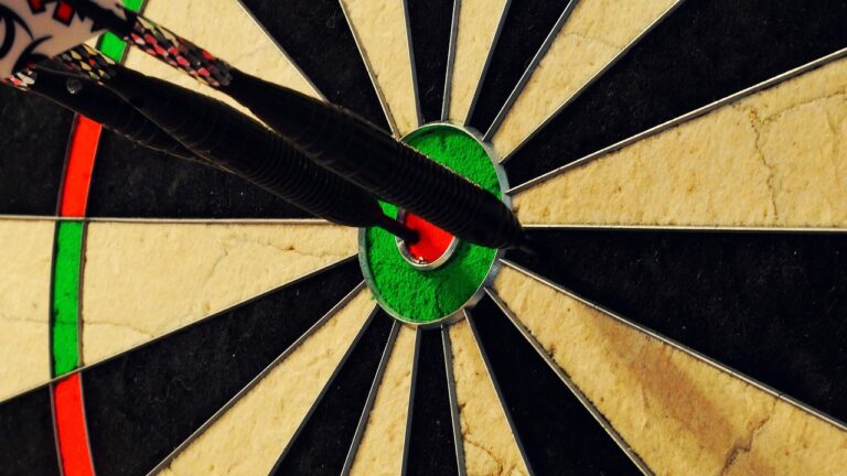 Steeldarts und Softdarts Pfeile mit verschiedenen Spitzenarten auf Dartscheibe