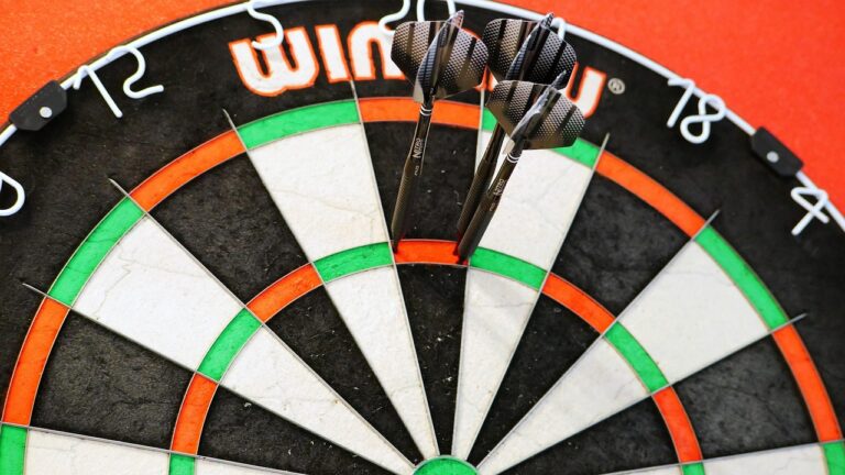 Winmau Blade 6 Dartboard mit dünnen Drähten und robuster Sisal-Oberfläche